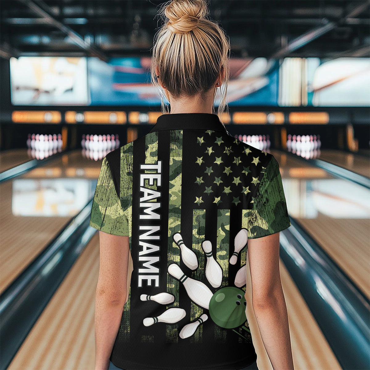 Personalized Camouflage Bowling Shirt American Flag Quarter-Zip Bowling Team Jersey QZT678