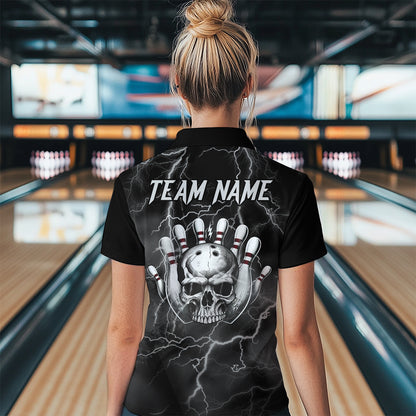Skull Bowling League Shirt Women Bowling Jersey Team Lightning Thunder Bowling Quarter-Zip Shirt BDT335