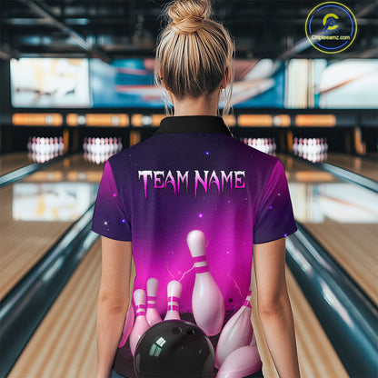 Purple Galaxy Bowling Shirts for Men Women Custom Team Bowling Jersey for Bowlers MBL125