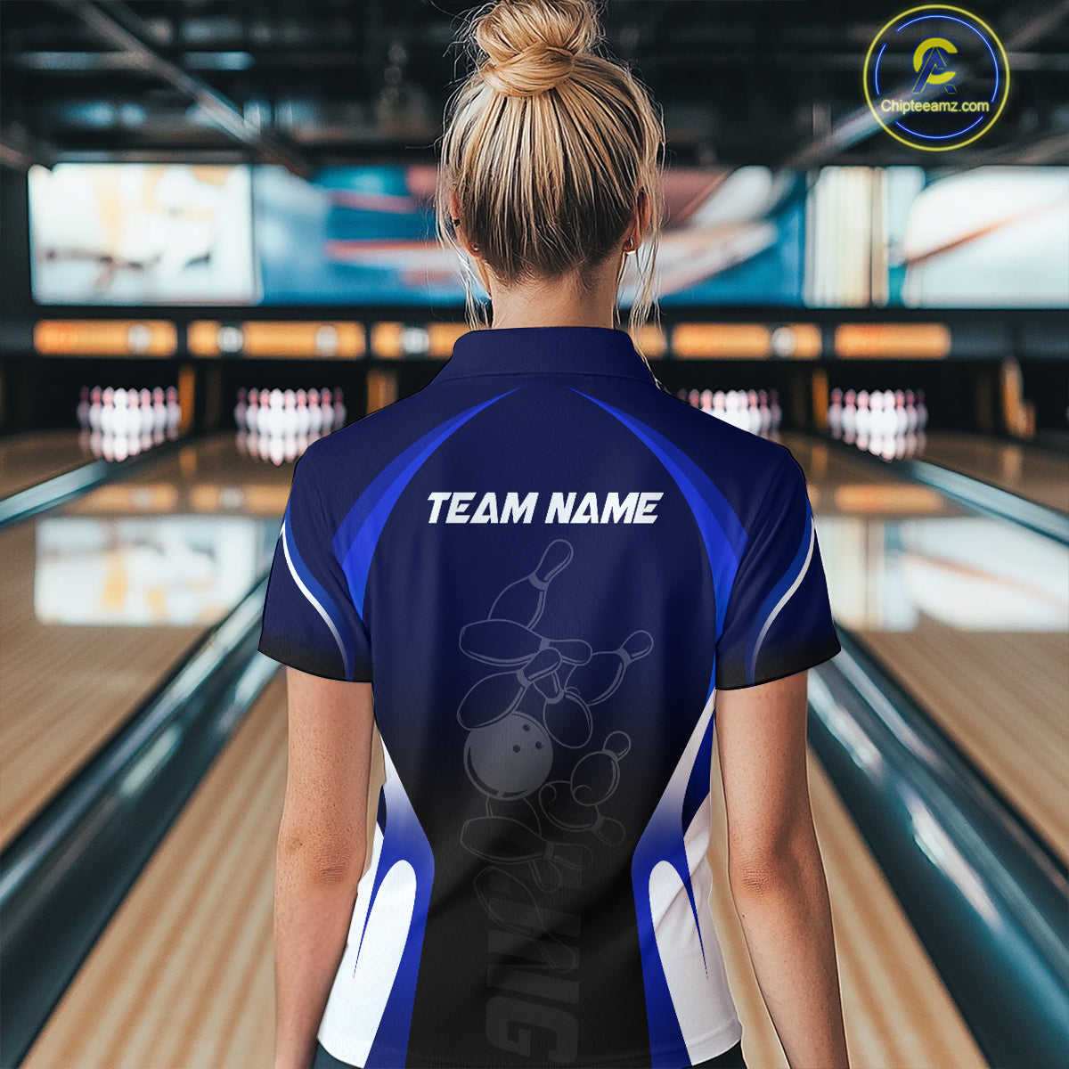 Custom Blue Bowling Shirt for Men Women Team Bowling Jerseys Polo 1/4 Zip MBL106