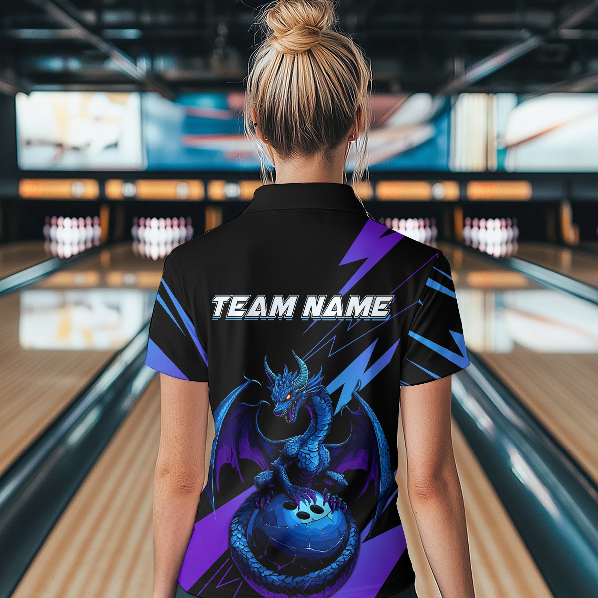 Teal And Purple Dragon Bowling Shirt Custom Name Bowling Jersey Team Bowling Quarter-Zip Shirts QZT674