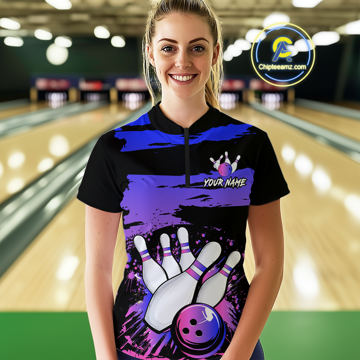 Purple Bowling Shirts Custom for Women Men Team Bowling Polo and 1/4 Zip Shirts MBL116