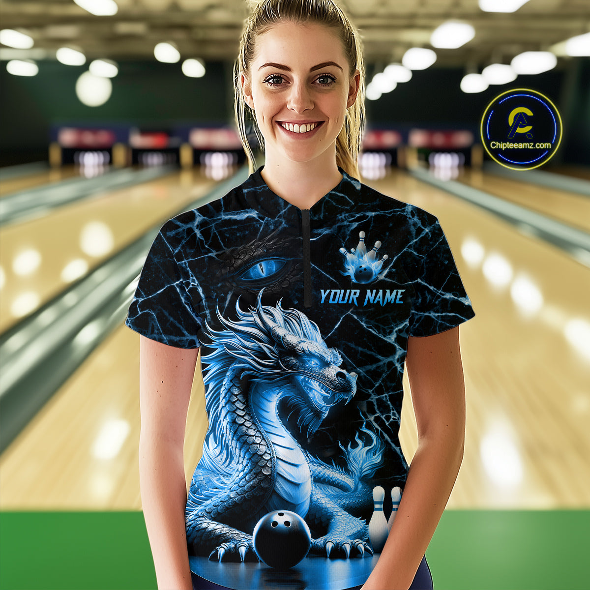 Ice Dragon Bowling Shirt Custom Bowling Team League Quarter-Zip Bowling Jersey Bowlers Gift QZT692