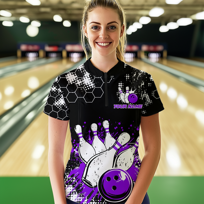 Purple Watercolor Bowling Shirts Men Women Team Custom Bowling Polo & 1/4 Zip Shirt MBL60