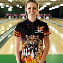 Load image into Gallery viewer, Custom Bowling Shirts Bowling Quarter Zip Flames Bowling Shirt for Women QZT452