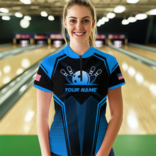 Load image into Gallery viewer, Custom Blue Bowling Jersey for Women Bowling Team Shirts Bowling Uniform Polo &amp; 1/4 Zip HNT158