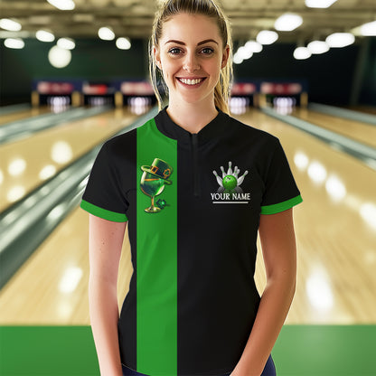 Green Bowling Shirt Custom St Patrick Day for Men Women Quarter-Zip Bowling Jersey QZT622