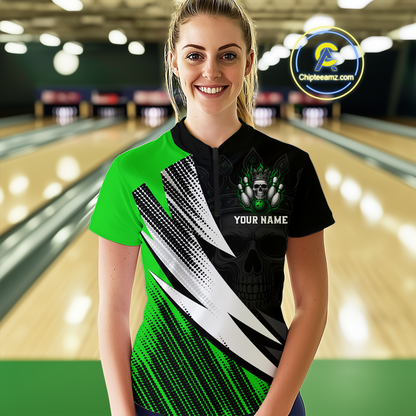 Green Skull Crown Bowling Custom Women Bowling Shirt Polo & Quarter-Zip Bowling Team Jerseys HNT65