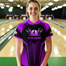Load image into Gallery viewer, Custom Purple Bowling Jersey for Women Bowling Team Shirts Bowling Uniform Polo &amp; 1/4 Zip HNT158