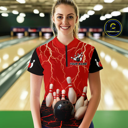 Red Thunder Lightning & Lava Bowling Shirt for Men Women Team Bowling Jersey MBL92