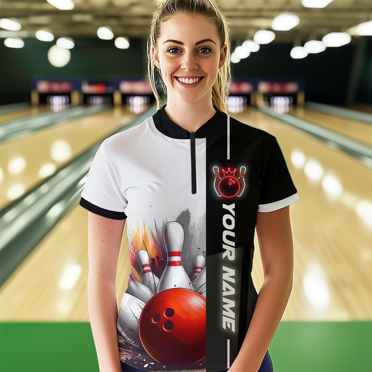 Custom Bowling Jersey for Women Bowling Gifts for Women Bowling Team Shirts with Name Polo & 1/4 Zip HNT25