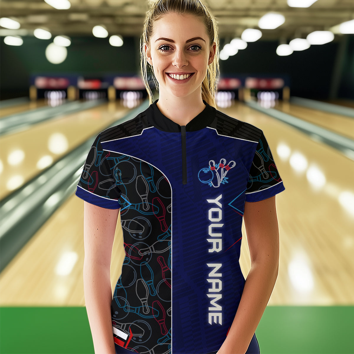 Bowling Jersey for Women Personalized Bowling Gifts for Women Bowling Team Shirts with Name Polo & 1/4 Zip HNT29