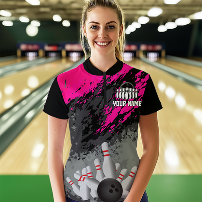 Custom Pink Bowling Shirt forMen Women Team Bowling Jersey Bowling Polo & 1/4 Zip Shirt MBL40