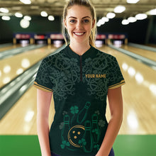 Load image into Gallery viewer, Custom Name St Patrick's Day US Flag Bowling Shirt Women Team Polo &amp; 1/4 Zip Shirts Bowling Team HNT14