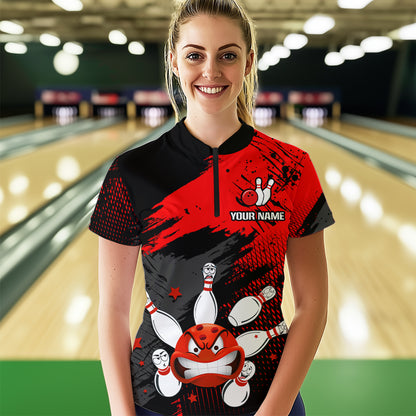 Red Bowling Shirt Custom Bowling Jersey Men Women Team Bowling Polo 1/4 Zip Shirt MBL56