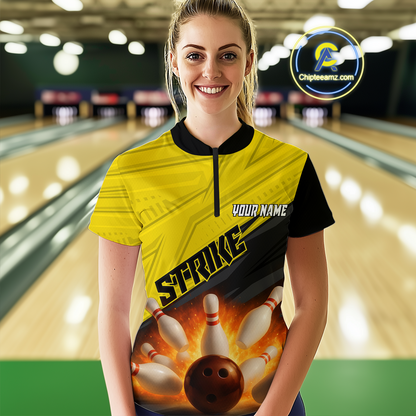 Custom Flaming Yellow Bowling Shirts for Women Men Team Bowling Polo & Quarter Zip MBL99