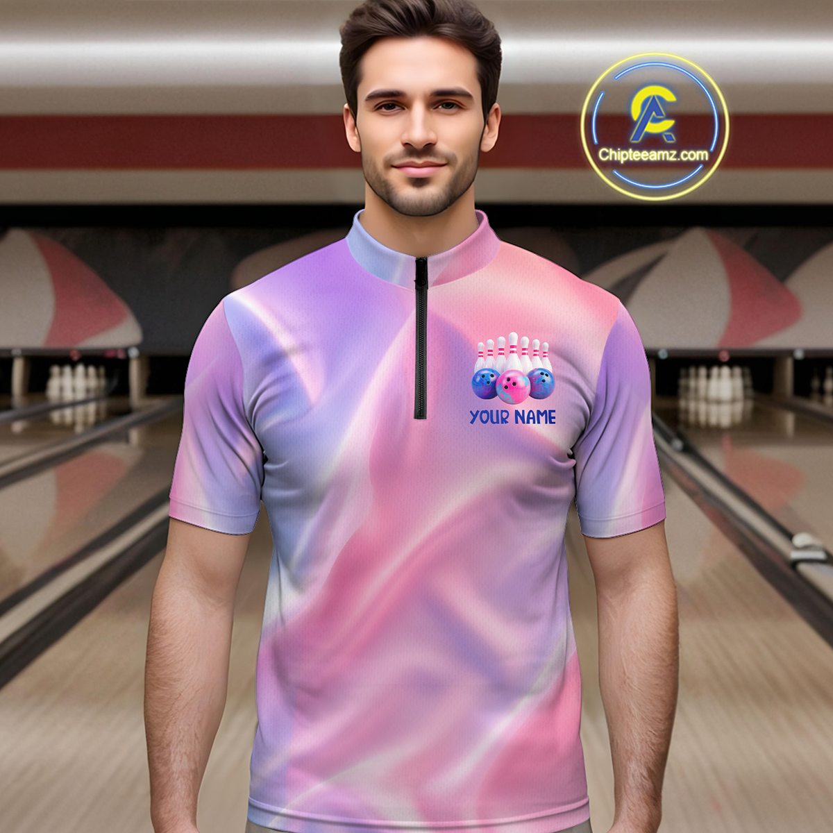 Custom Pink Bowling Shirts for Men Women Team Bowling Polo & Quarter Zip Shirts MBL114
