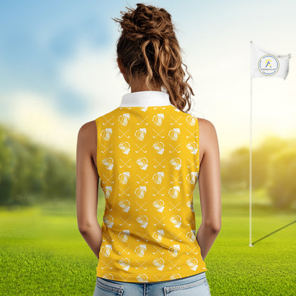 Yellow and white golf pattern Women sleeveless polo shirt custom golf beer outfit ladies golf clothes NQS9855