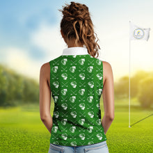 Load image into Gallery viewer, Green and white golf pattern Women sleeveless polo shirt custom golf beer outfit ladies golf clothes NQS9861