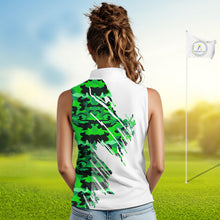 Load image into Gallery viewer, Personalized Women sleeveless golf polo shirt custom white and green camo ladies golf apparel NQS10334