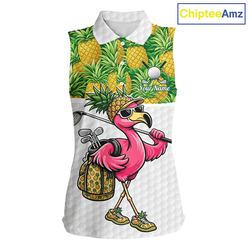 Golfing Flamingo Sleeveless Womens Funny Golf Polo Shirt Custom Yellow Pattern Pineapple Golf Ball Clothes Shirts NHT739