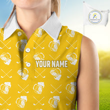 Load image into Gallery viewer, Yellow and white golf pattern Women sleeveless polo shirt custom golf beer outfit ladies golf clothes NQS9855