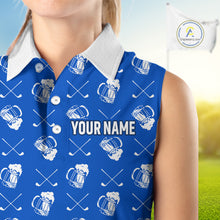 Load image into Gallery viewer, Blue and white golf pattern Women Golf polo shirts custom name golf beer outfit ladies golf clothes NQS9856