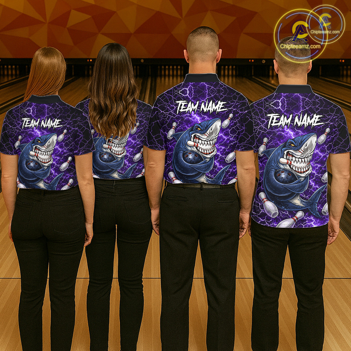 Purple Lightning Thunder Angry Shark Bowling shirts For Men Custom Shark Bowling Team Jerseys NQS11757