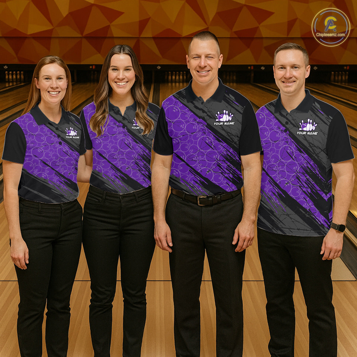 Black and Purple Bowling Camo Polo, 1/4 Zip Shirts for Men Custom Bowling Team League Jerseys NQS11700