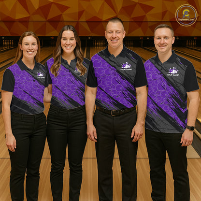 Black and Purple Bowling Camo Polo, 1/4 Zip Shirts for Men Custom Bowling Team League Jerseys NQS11700