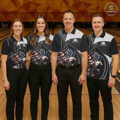 Custom American Flag Eagle Bowling Polo Shirt Quarter-Zip Bowling Jersey for Women QZT819