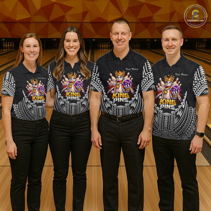 Funny King Pins Bowling Team Shirt for Women Custom Tribal Buddies Bowling Jersey Polo & 1/4 Zip QZT946