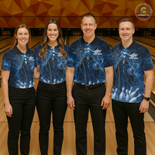 Load image into Gallery viewer, Blue Thunder Lightning Bowling Shirt for Men Bowling League Jersey Polo &amp; Quarter-Zip Bowling Outfit QZT932