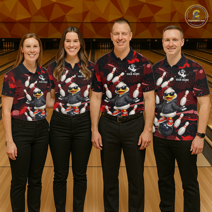 Custom Red Funny Duck Bowling Shirt for Women Bowling Jersey Polo & 1/4 Zip Bowling Outfit QZT943
