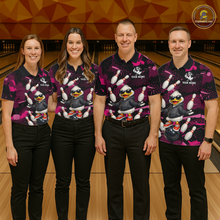 Load image into Gallery viewer, Custom Pink Funny Duck Bowling Shirt for Women Bowling Jersey Polo &amp; 1/4 Zip Bowling Outfit QZT943