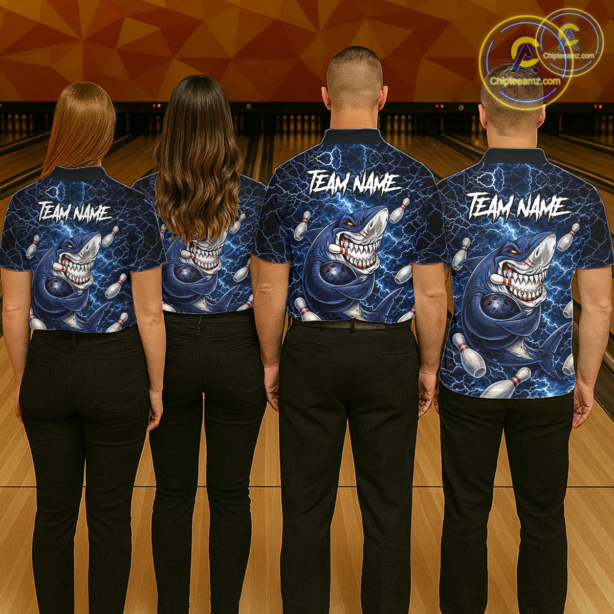 Blue Lightning Thunder Angry Shark Bowling shirts For Men Custom Shark Bowling Team Jerseys NQS11539