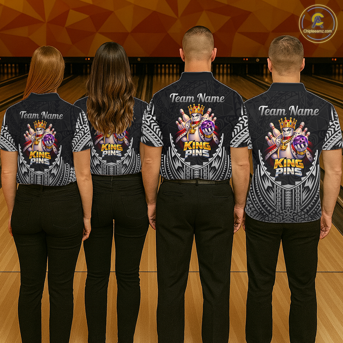 Funny King Pins Bowling Team Shirt for Women Custom Tribal Buddies Bowling Jersey Polo & 1/4 Zip QZT946