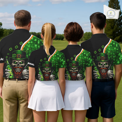 Green shamrock pattern St Patrick Skull Golf and Beer Polo shirts for Women Custom ladies golf tops NQS11483