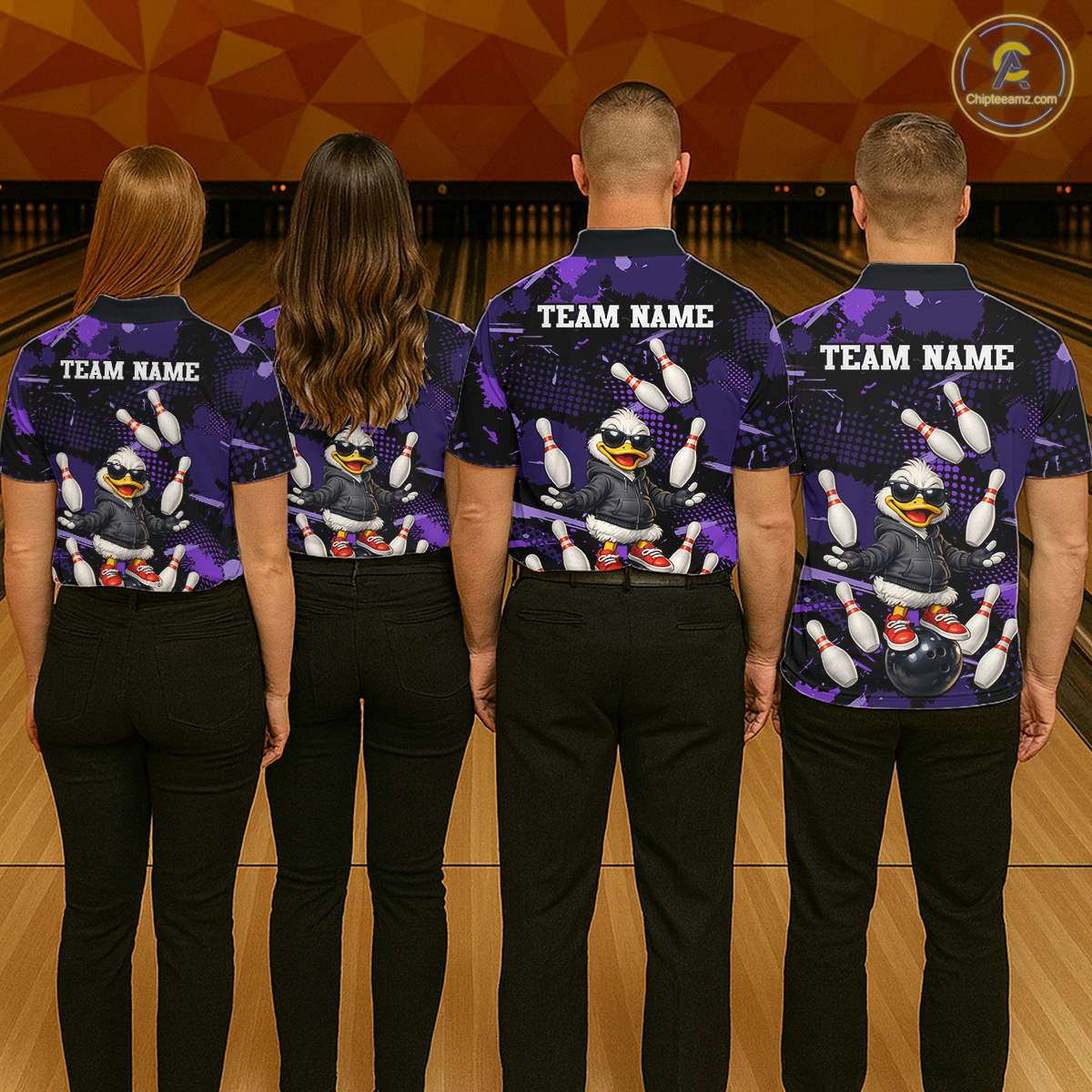 Custom Purple Funny Duck Bowling Shirt for Men Bowling Jersey Polo & 1/4 Zip Bowling Outfit QZT943