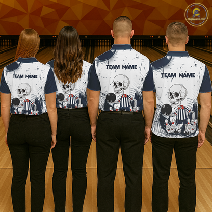 Skeleton Bowling Team Shirt for Men Personalized Funny Bowling Team Jersey Polo & 1/4-Zip QZT818