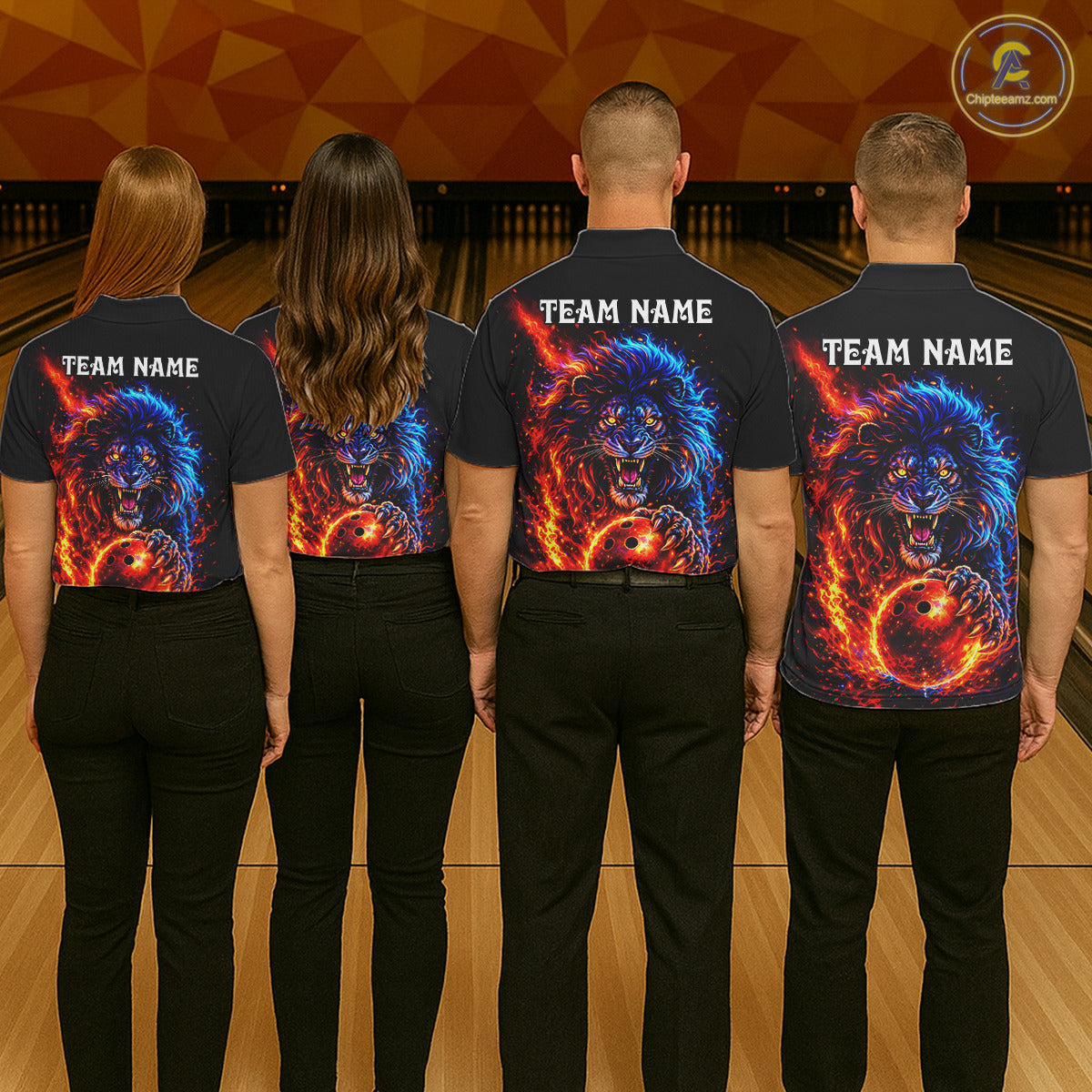 Red and Blue Flame Lion Bowling Shirts For Men Custom Fire Lion Team Bowling jersey NQS11347