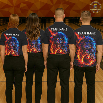 Red and Blue Flame Lion Bowling Shirts For Men Custom Fire Lion Team Bowling jersey NQS11347