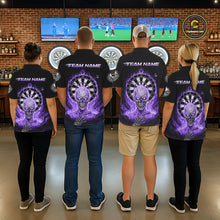 Load image into Gallery viewer, Black Purple Flaming Skeleton Darts Custom Men's Dart Polo Shirts Team Dart League Jerseys NYN2074