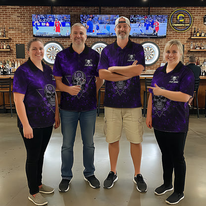 Custom Purple Splatter Multi-Skull Women Darts Arrow Quarter-Zip League Shirts Dart Team Jerseys NYN2202
