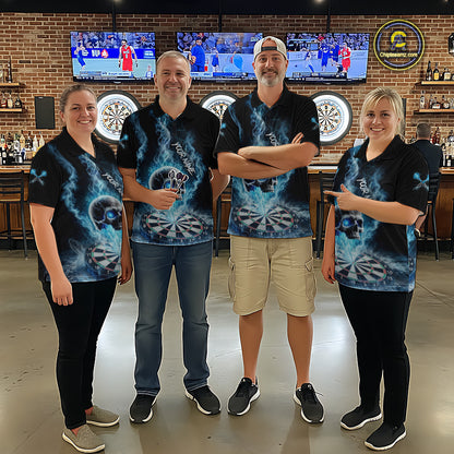Custom Blue Ice Smoke Skull Dartboard Darts Quarter- Zip Shirt For Women Dart League Jerseys NYN2122