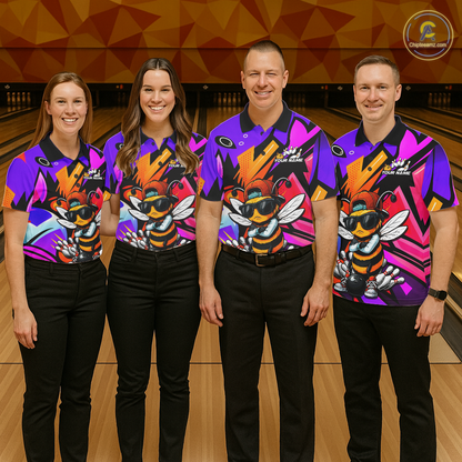 Custom Funny Bee Graffiti Pattern Bowling Jersey for Women Bowling Team Shirts Polo & 1/4 Zip HNT174