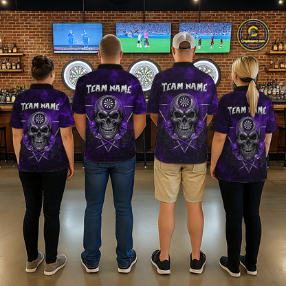 Custom Purple Splatter Multi-Skull Women Darts Arrow Quarter-Zip League Shirts Dart Team Jerseys NYN2202