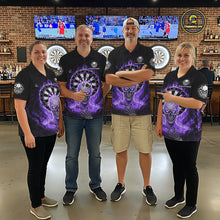 Load image into Gallery viewer, Black Purple Flaming Skeleton Darts Custom Men's Dart Polo Shirts Team Dart League Jerseys NYN2074