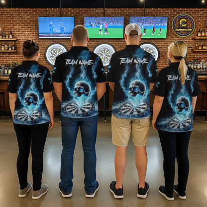 Custom Blue Ice Smoke Skull Dartboard Darts Quarter- Zip Shirt For Women Dart League Jerseys NYN2122
