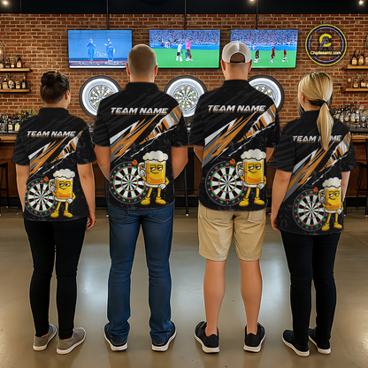 Custom Orange Funny Beer Dart Shirts for Men Darts Team Jerseys Dart Tournament Polo & 1/4 Zip NNT139
